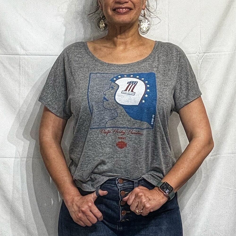 Harley Davidson Gray Retro Graphic American Speed Racer Tee Sz L NWT